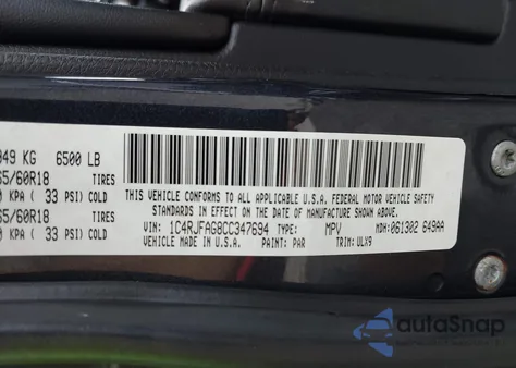 2012 Jeep Grand Cherokee Laredo z USA, uszkodzony, nr VIN 1C4RJFAG8CC347694